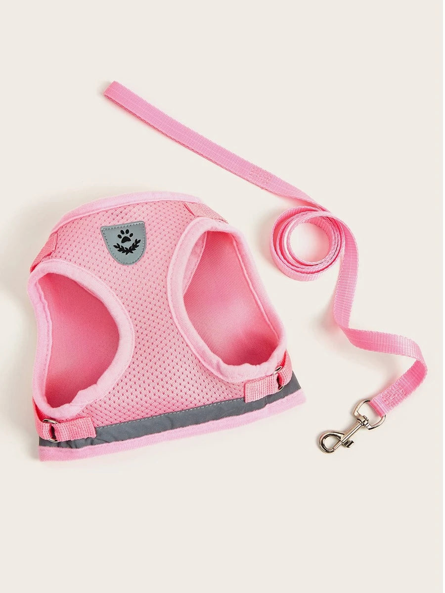 1set Breathable mesh with reflective strips pet Leash & Harness Set for outdoor