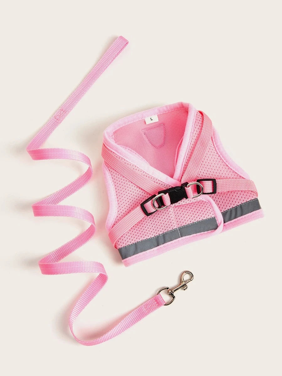 1set Breathable mesh with reflective strips pet Leash & Harness Set for outdoor