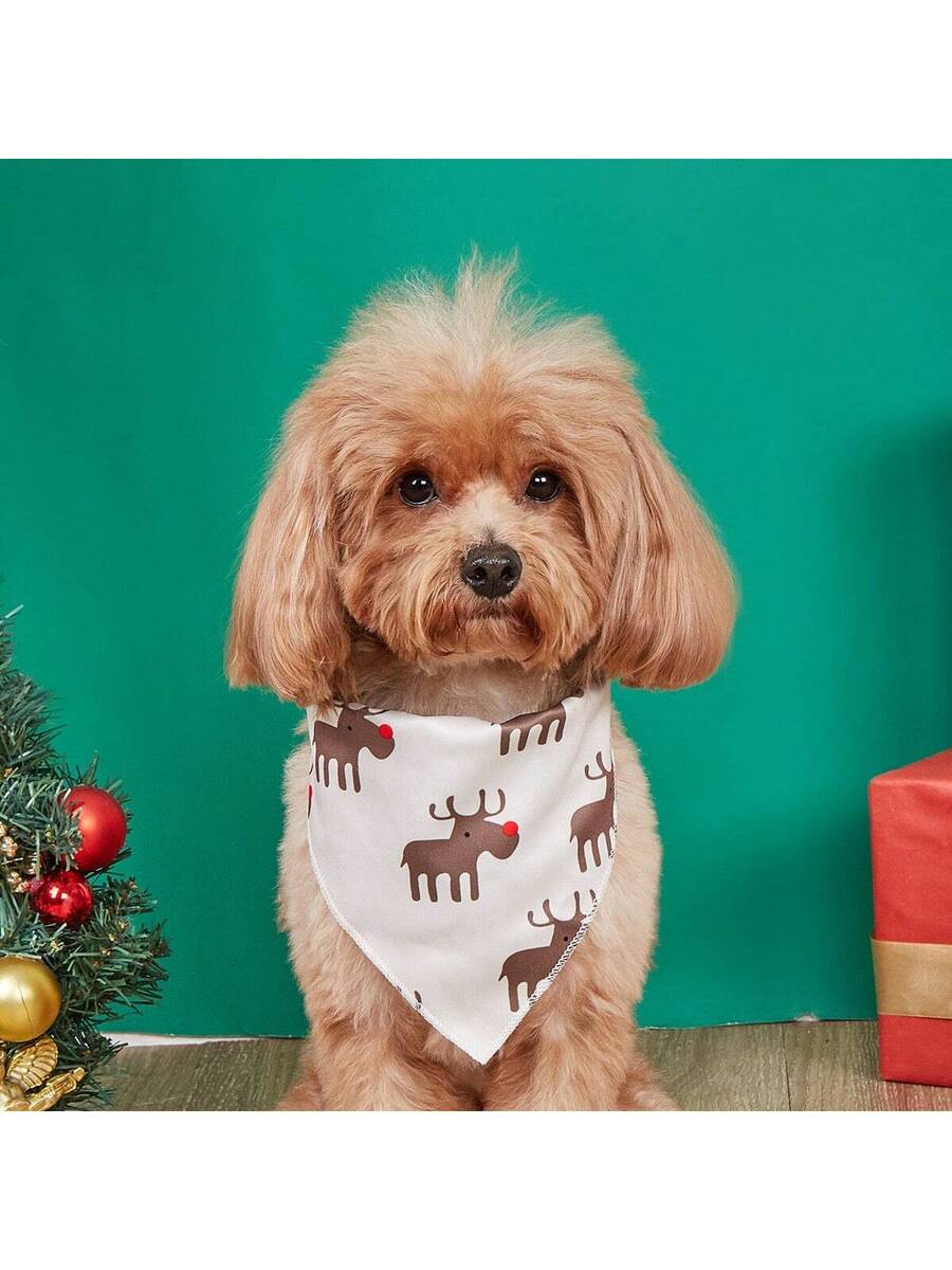 1pc Pet Christmas Deer Gingerbread Print Bib Bandana, Suitable For Cats & Dogs Christmas Holiday Decorative Costume