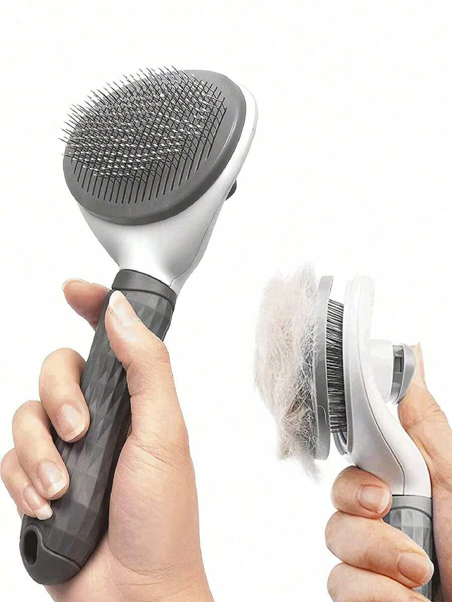 1pc Dog Brush, Cat Brush, Flea Comb, Automatic Cleaning Brush, Pet Grooming Brush, Pet Massage Brush, Shedding Grooming Brush, Mat Breaker Tool, Dematting Comb, Automatic Hair Removal Brush, Pet Cleaning Tool, Hair Collection Label, Dog Brush, Cat Brush,