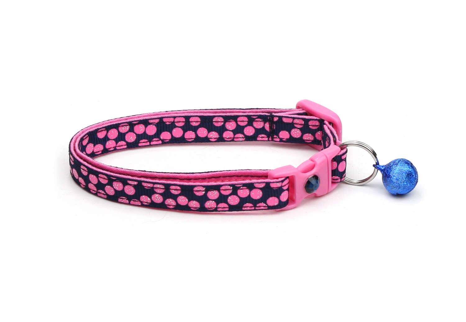 Pink Dots on Navy Blue Cat Collar