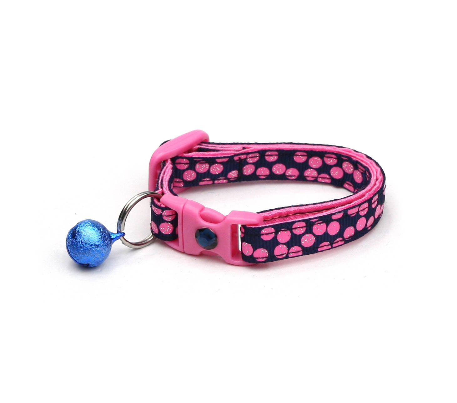Pink Dots on Navy Blue Cat Collar
