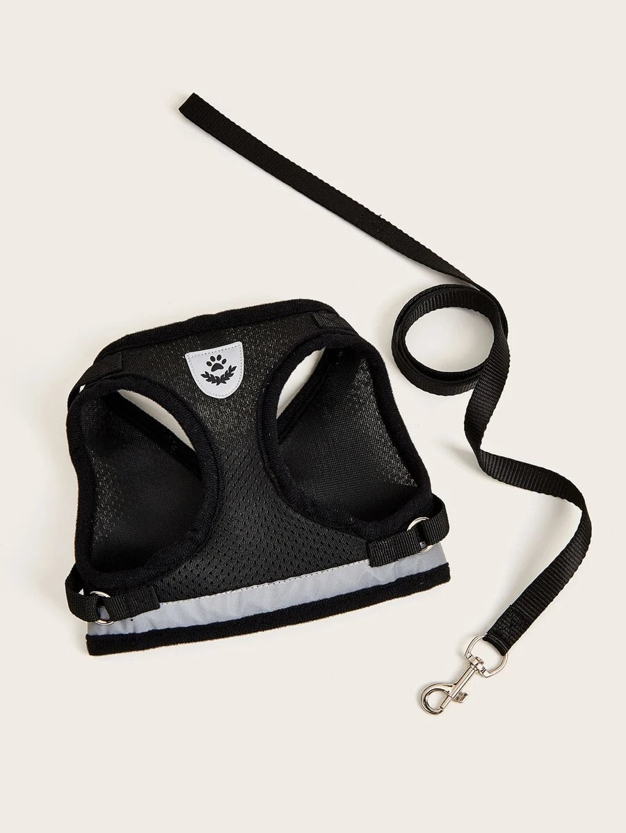 1set Breathable mesh with reflective strips pet Leash & Harness Set for outdoor