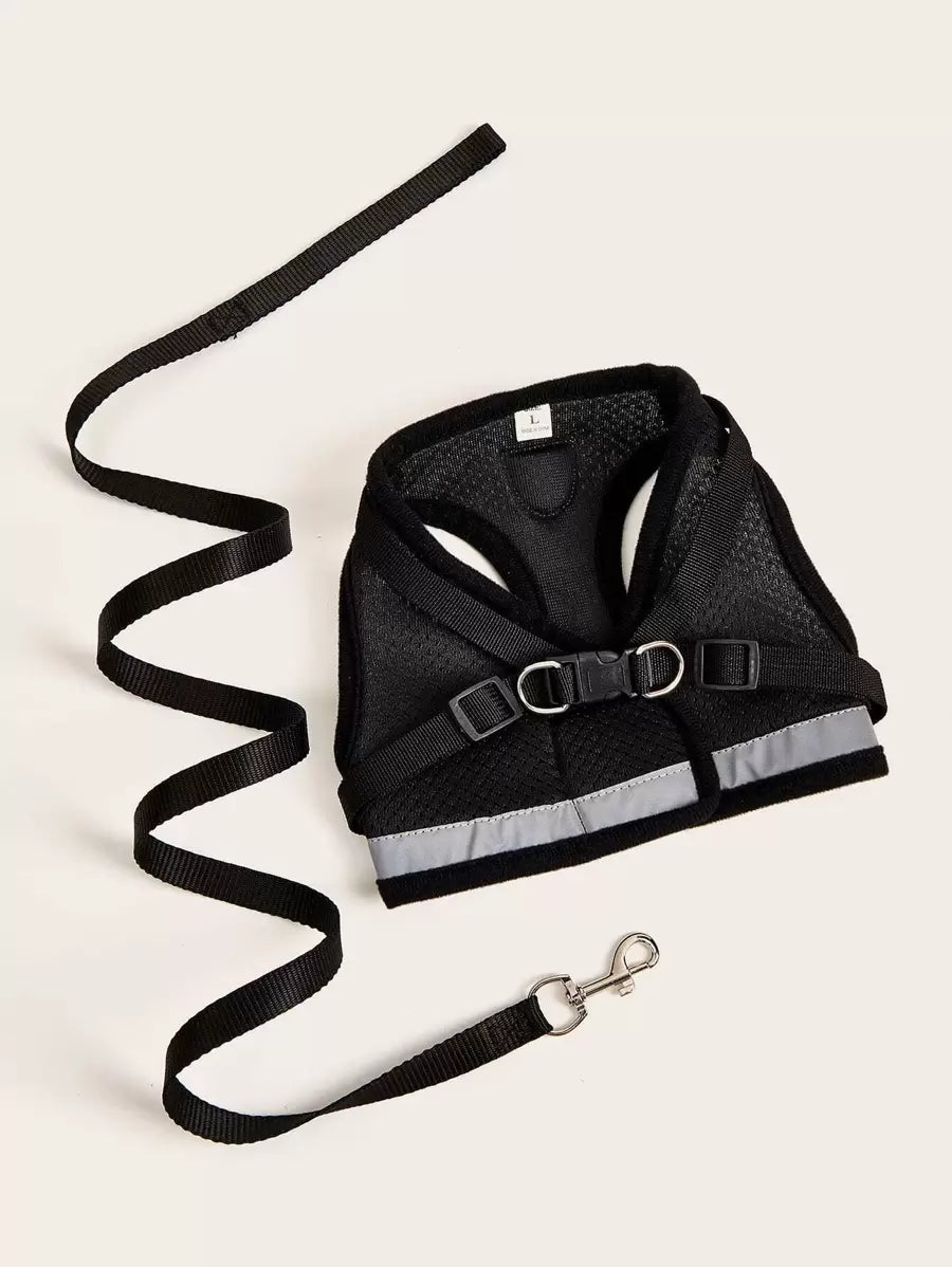 1set Breathable mesh with reflective strips pet Leash & Harness Set for outdoor