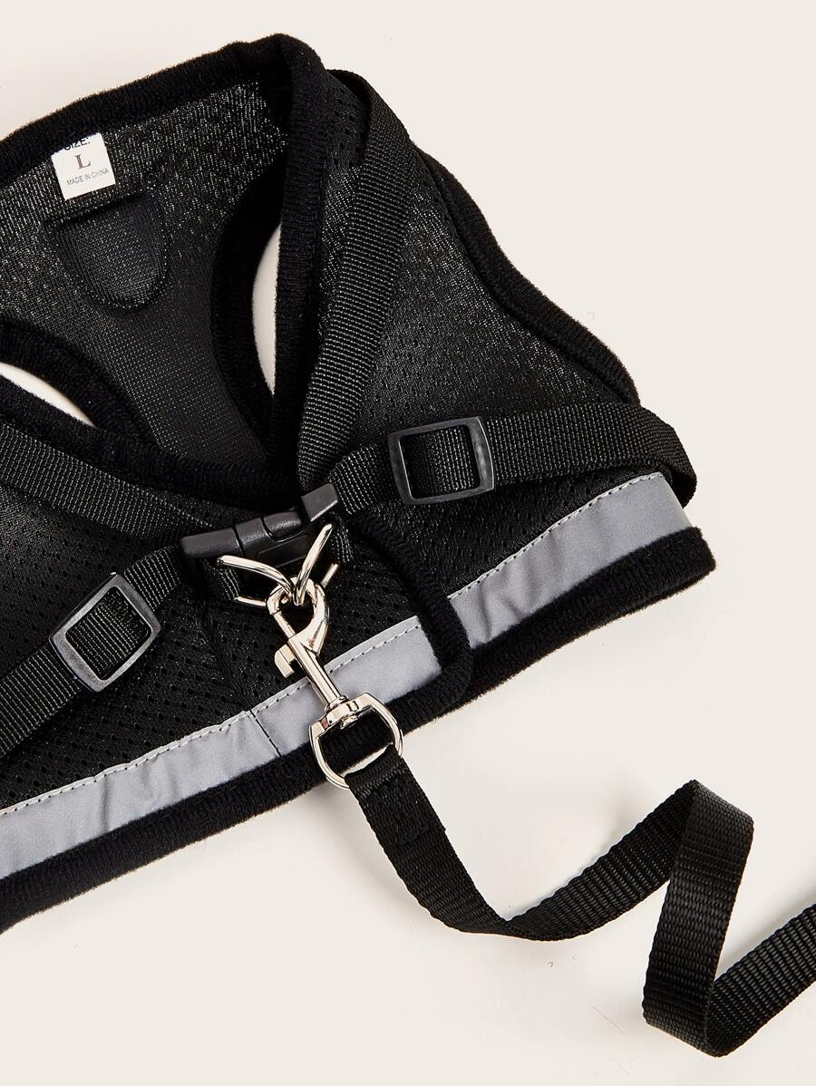 1set Breathable mesh with reflective strips pet Leash & Harness Set for outdoor