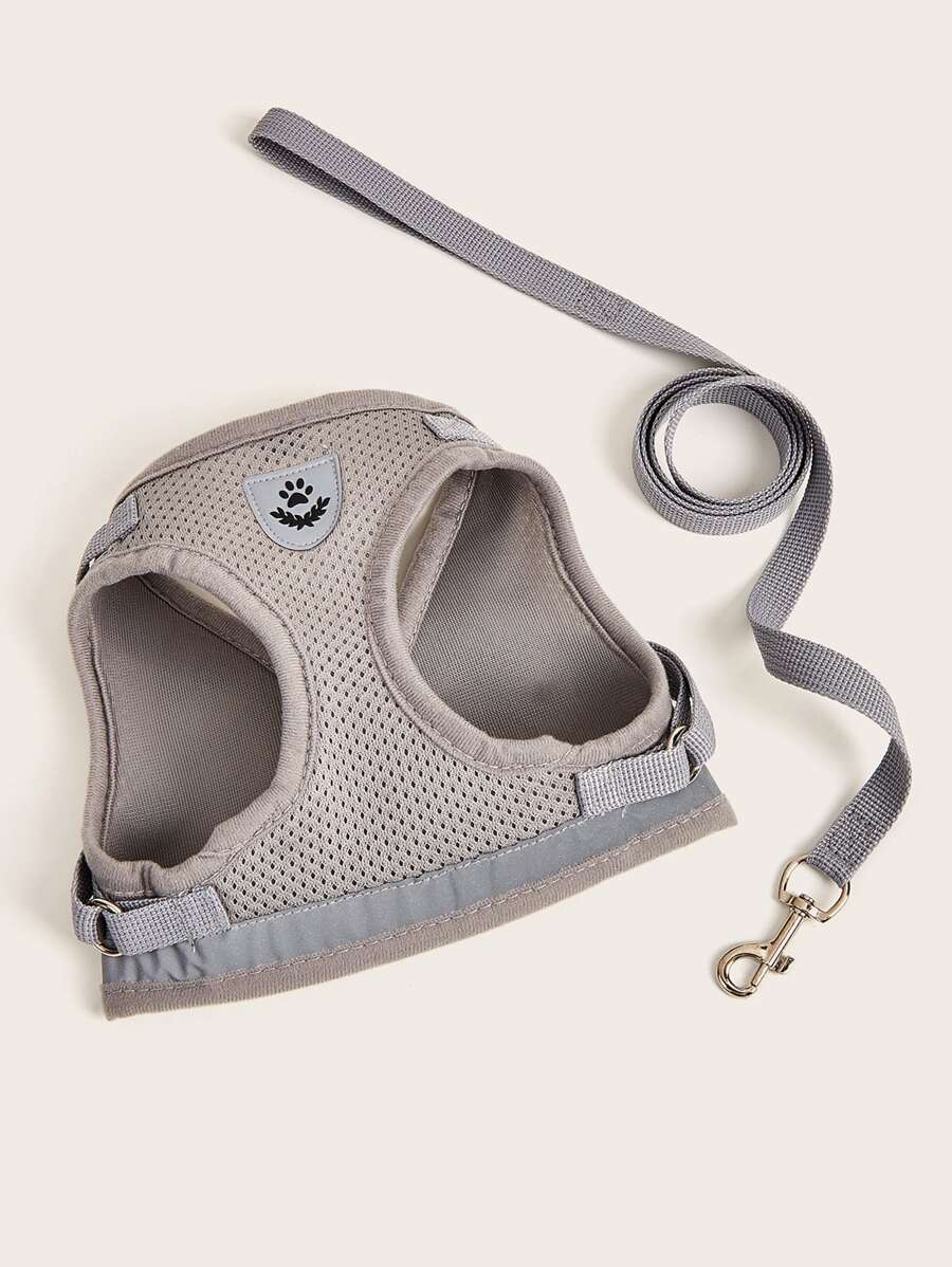 1set Breathable mesh with reflective strips pet Leash & Harness Set for outdoor