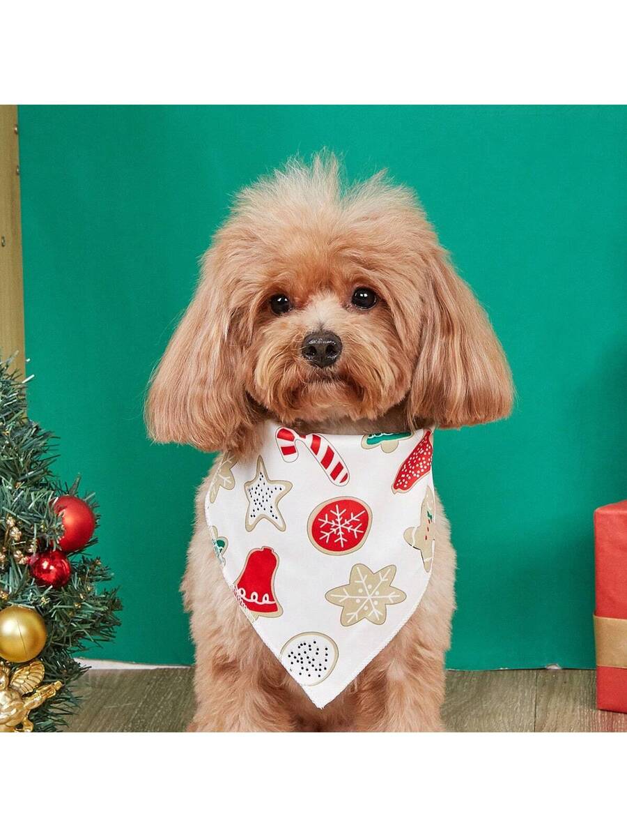 1pc Pet Christmas Deer Gingerbread Print Bib Bandana, Suitable For Cats & Dogs Christmas Holiday Decorative Costume
