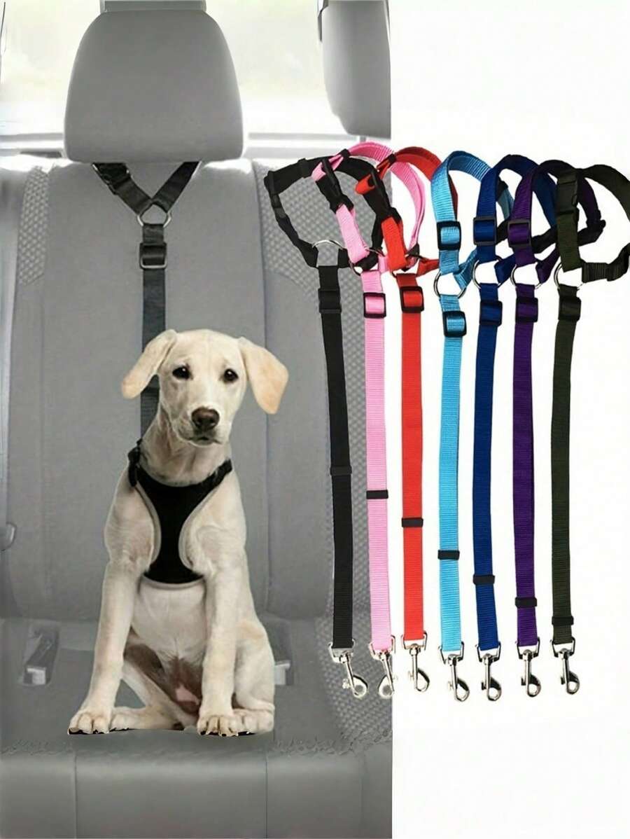 1PC Adjustable Pet Car Seat Belt - 6 Color Options, Durable & Easy To Wear Dog/Cat Harness For Vehicle Travel, Crash-Proof & Chew-Resistant Strap For Small/Medium/Large Pets