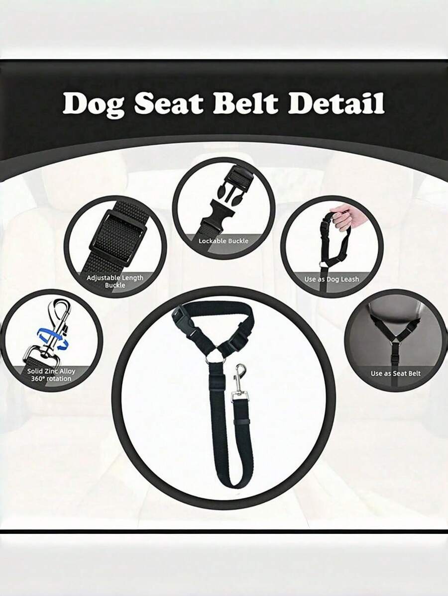 1PC Adjustable Pet Car Seat Belt - 6 Color Options, Durable & Easy To Wear Dog/Cat Harness For Vehicle Travel, Crash-Proof & Chew-Resistant Strap For Small/Medium/Large Pets