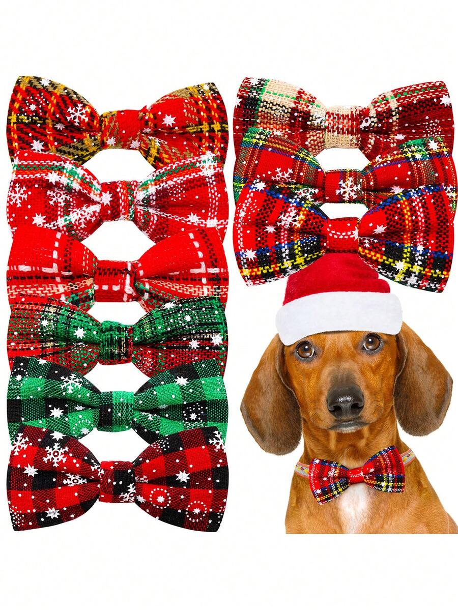 2pcs Red And Green Checkered Bow Tie Pet Tie, Exquisite And Cute Pet Decoration Accessories, Adjustable Size Christmas Tie Suitable For Pets, Very Suitable For Small And Medium-Sized Dogs And Cats, With Random Styles