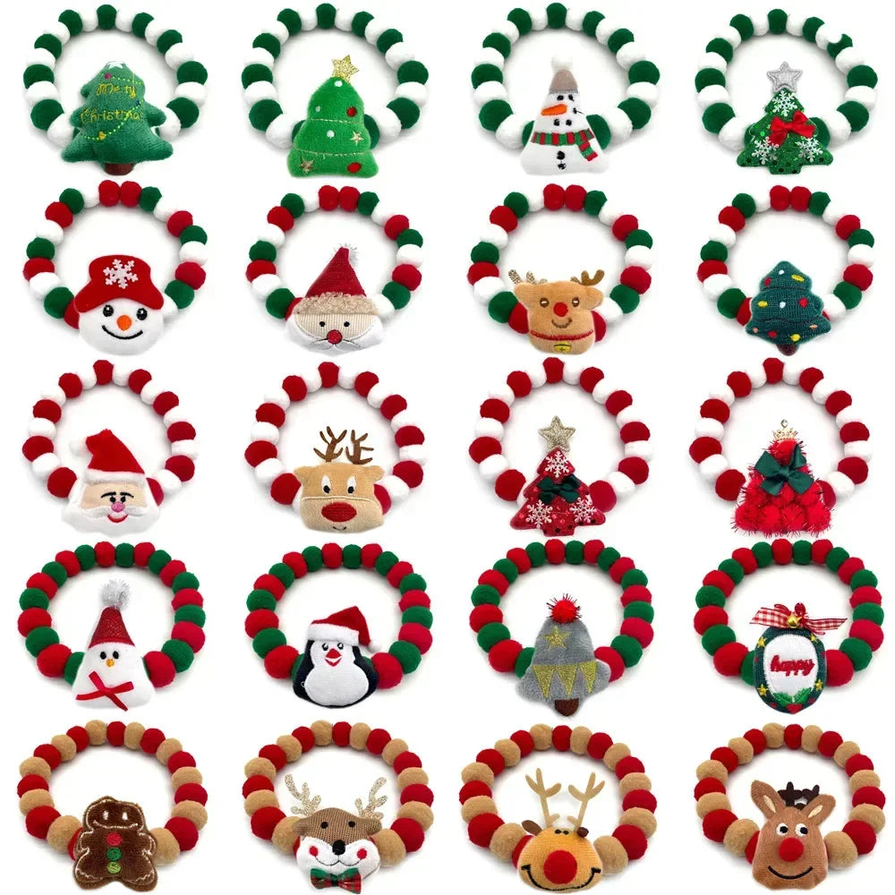 30pcs Christmas Pet Dog Bow Tie Santa Claus Style Hair Ball Necklace Collar Pet Dog Cat Bowties Necktie Dog Grooming Accessories
