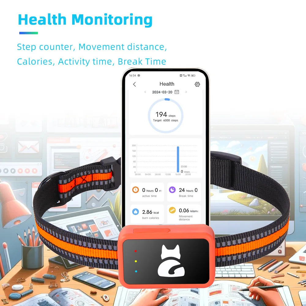 4G GPS Tracker for Dogs and Cats Waterproof Pet Locator with Health Monitor and Step Counter free card