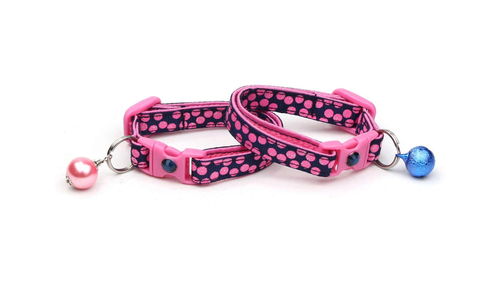 Pink Dots on Navy Blue Cat Collar